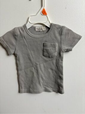 Minika Kids Grey Ribbed Short-Sleeve Pocket Tee 12-18 months